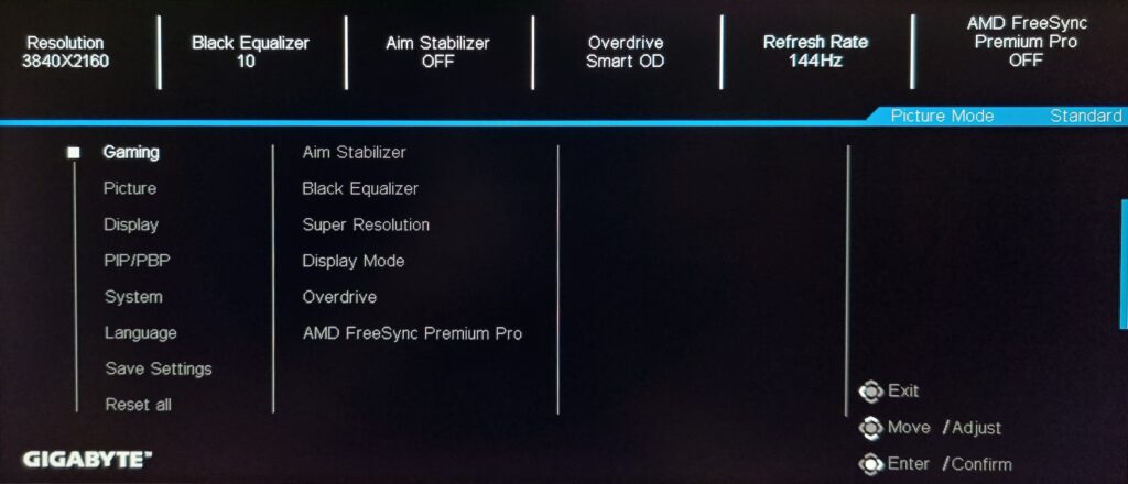 OSD Gigabyte M28U - Gameby.pl