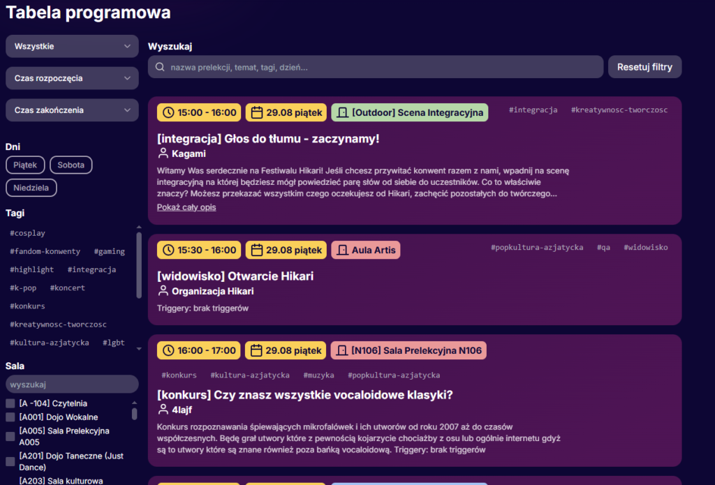 Hikari 2025 tabela programowa